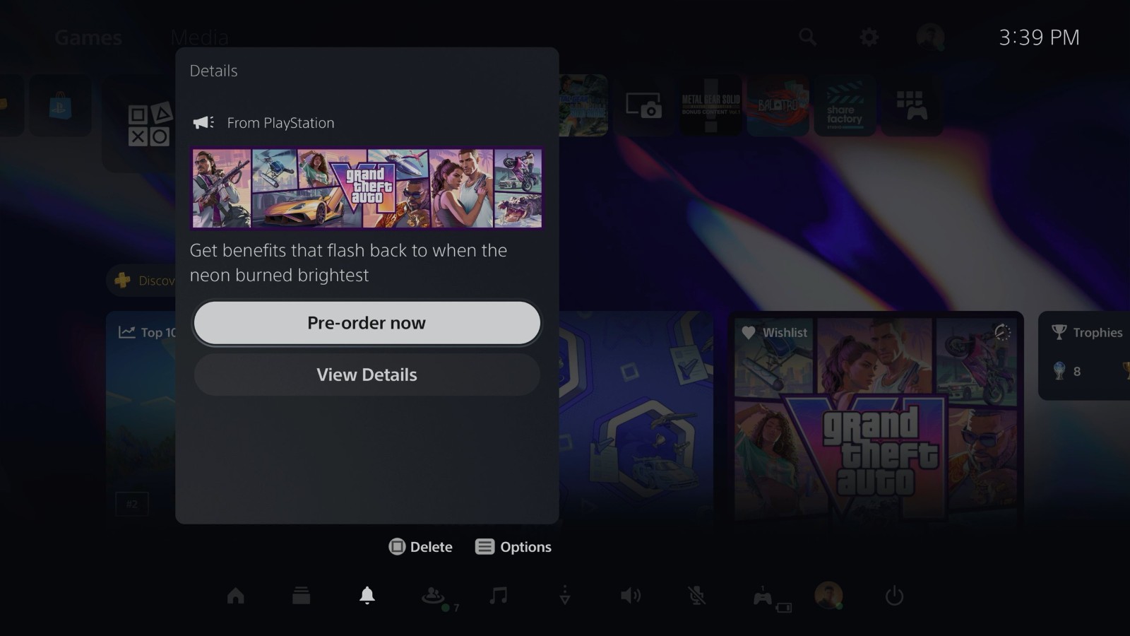 PS5定向推送《GTA6》预购通知，复古罪城外观奖励双平台共享